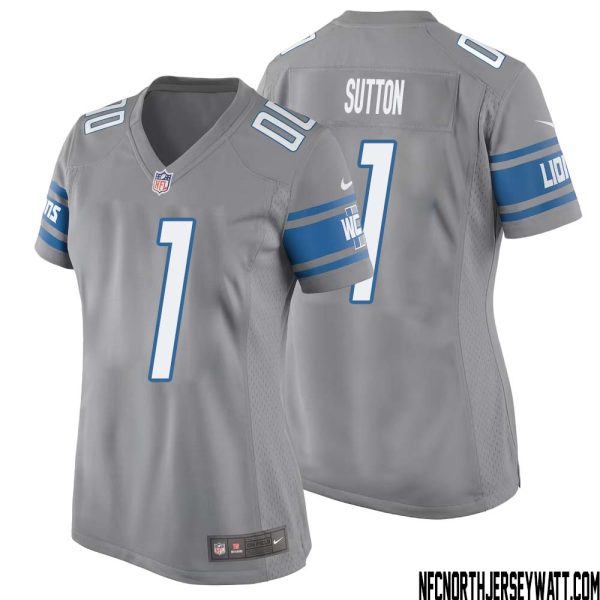 Cameron Sutton No 1 Women Gray Detroit Lions Player Alternate Game Jersey – Replica