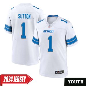 Cameron Sutton No 1 Youth’s Detroit Lions Away Game 2024 Jersey – White