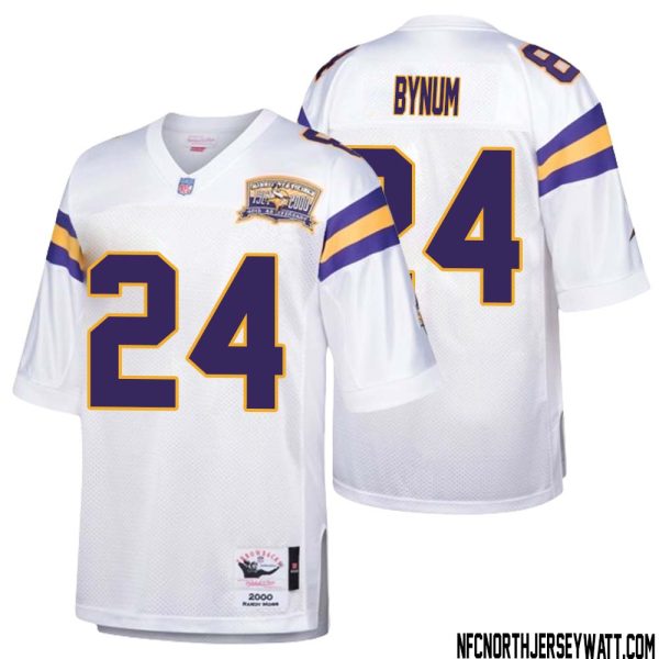 Camryn Bynum No 24 Men Mitchell & Ness White Minnesota Vikings Authentic Throwback Retired Player Jersey- Replica