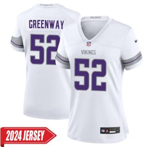 Chad Greenway No 52 Woman’s Minnesota Vikings White Alternate Custom Game 2024 Jersey