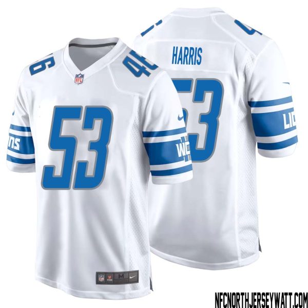 Charles Harris No 53 Men White Detroit Lions Player Away Game Jersey – Replica
