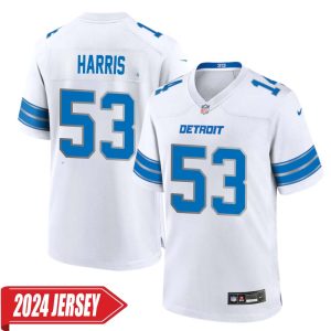 Charles Harris No 53 Men’s Detroit Lions Away Game 2024 Jersey – White
