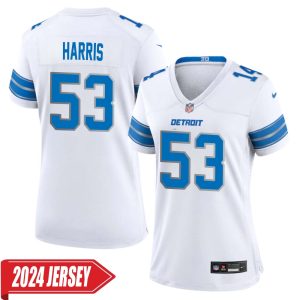 Charles Harris No 53 Woman’s Detroit Lions Away Game 2024 Jersey – White