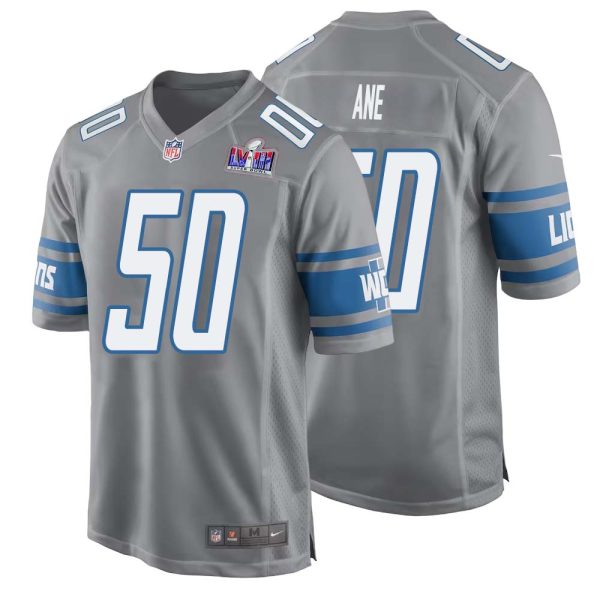 Charlie Ane No 50 Mens Custom Gray Detroit Lions Alternate Super Bowl Lviii Game Jersey