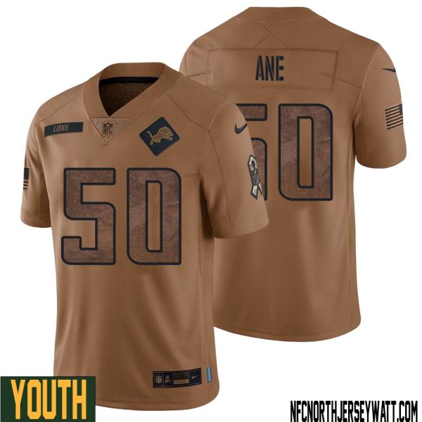 Charlie Ane No 50 Youth Brown Detroit Lions 2023 Salute To Service Retired Player Limited Jersey – Replica