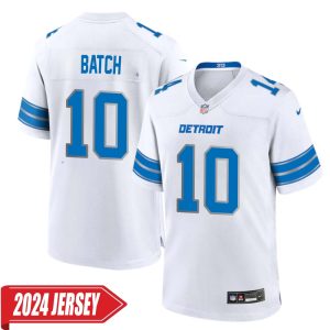 Charlie Batch No 10 Men’s Detroit Lions Away Game 2024 Jersey – White