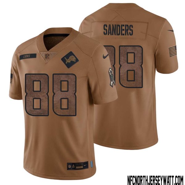 Charlie Sanders No 88 Men Brown Detroit Lions 2023 Salute To Service Retired Player Limited Jersey – Replica