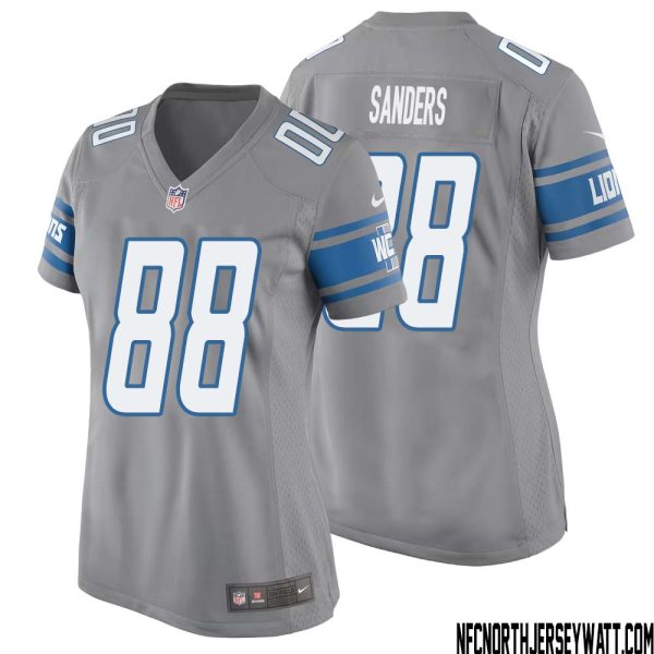 Charlie Sanders No 88 Women Gray Detroit Lions Player Alternate Game Jersey – Replica