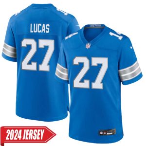 Chase Lucas No 27 Men’s Detroit Lions Home Game 2024 Jersey – Blue