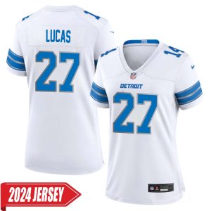 Chase Lucas No 27 Woman’s Detroit Lions Away Game 2024 Jersey – White