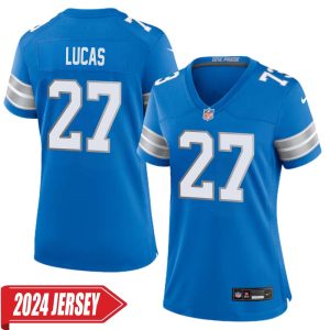 Chase Lucas No 27 Woman’s Detroit Lions Home Game 2024 Jersey – Blue