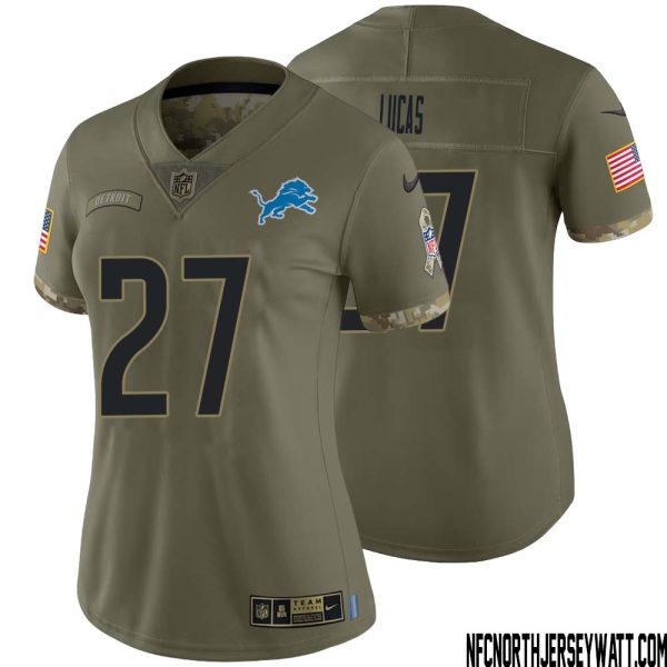 Chase Lucas No 27 Women Olive Detroit Lions 2022 Salute To Service Retired Player Limited Jersey – Replica