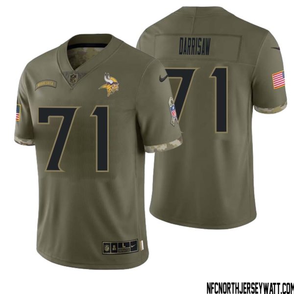 Christian Darrisaw No 71 Men Olive Minnesota Vikings 2022 Salute To Service Retired Player Limited Jersey – Replica