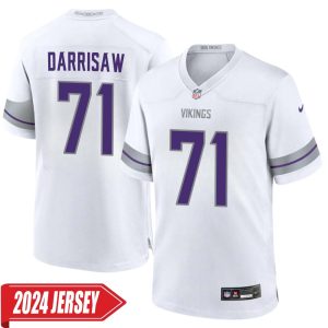 Christian Darrisaw No 71 Men’s Minnesota Vikings White Alternate Custom Game 2024 Jersey