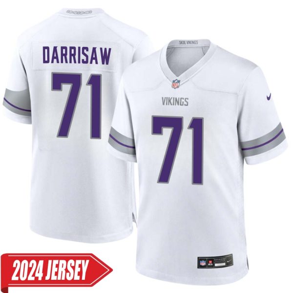 Christian Darrisaw No 71 Men’S Minnesota Vikings White Alternate Custom Game 2024 Jersey