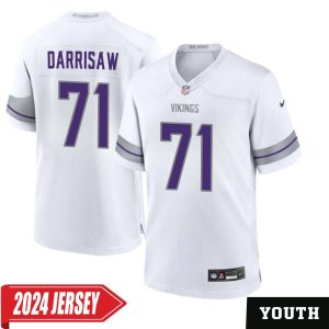Christian Darrisaw No 71 Youth’s Minnesota Vikings White Alternate Custom Game 2024 Jersey