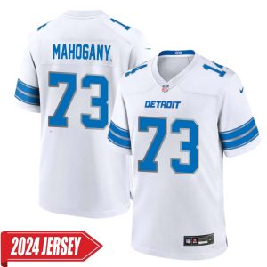 Christian Mahogany No 73 Men’s Detroit Lions Away Game 2024 Jersey – White