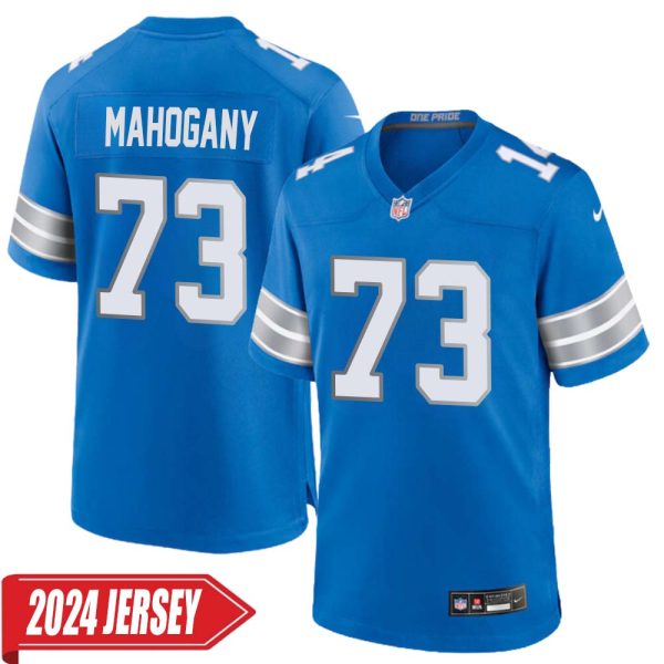 Christian Mahogany No 73 Men’S Detroit Lions Home Game 2024 Jersey – Blue