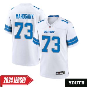 Christian Mahogany No 73 Youth’s Detroit Lions Away Game 2024 Jersey – White