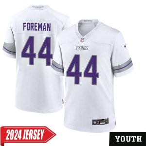 Chuck Foreman No 44 Youth’s Minnesota Vikings White Alternate Custom Game 2024 Jersey
