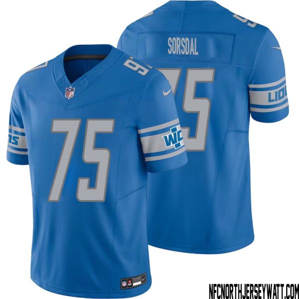 Colby Sorsdal No 75 Men Blue Detroit Lions Vapor F.U.S.E. Limited Jersey – Replica