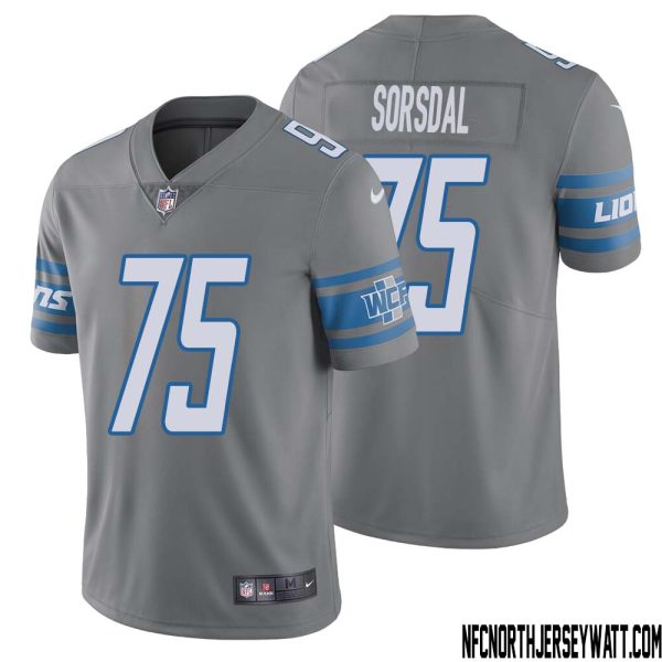 Colby Sorsdal No 75 Men Steel Detroit Lions Vapor Untouchable Color Rush Limited Player Jersey – Replica