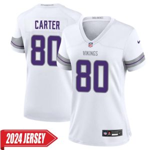 Cris Carter No 80 Woman’s Minnesota Vikings White Alternate Custom Game 2024 Jersey