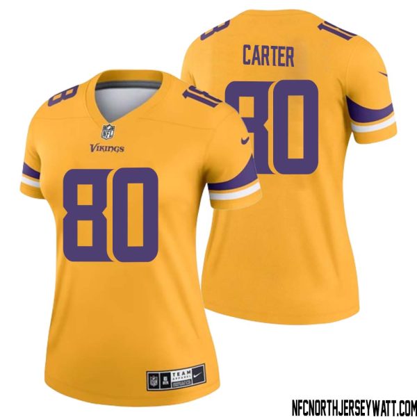 Cris Carter No 80 Women Minnesota Vikings Gold Inverted Legend Jersey – Replica