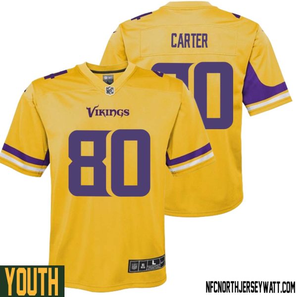 Cris Carter No 80 Youth Minnesota Vikings Gold Inverted Legend Jersey – Replica