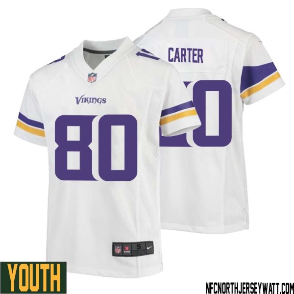 Cris Carter No 80 Youth White Minnesota Vikings Game Player Away Jersey – Replica