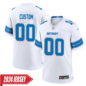 Custom 00 Men’s Detroit Lions Away Game 2024 Jersey – White