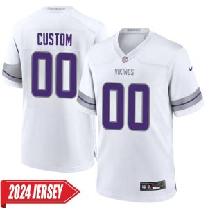 Custom 00 Men’s Minnesota Vikings White Alternate Custom Game 2024 Jersey