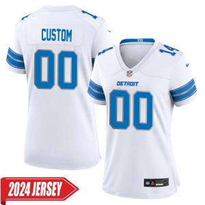 Custom 00 Woman’s Detroit Lions Away Game 2024 Jersey – White