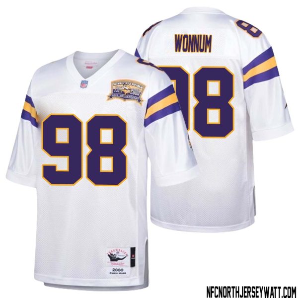 D.j. Wonnum No 98 Men Mitchell & Ness White Minnesota Vikings Authentic Throwback Retired Player Jersey- Replica