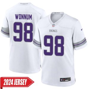 D.J. Wonnum No 98 Men’s Minnesota Vikings White Alternate Custom Game 2024 Jersey