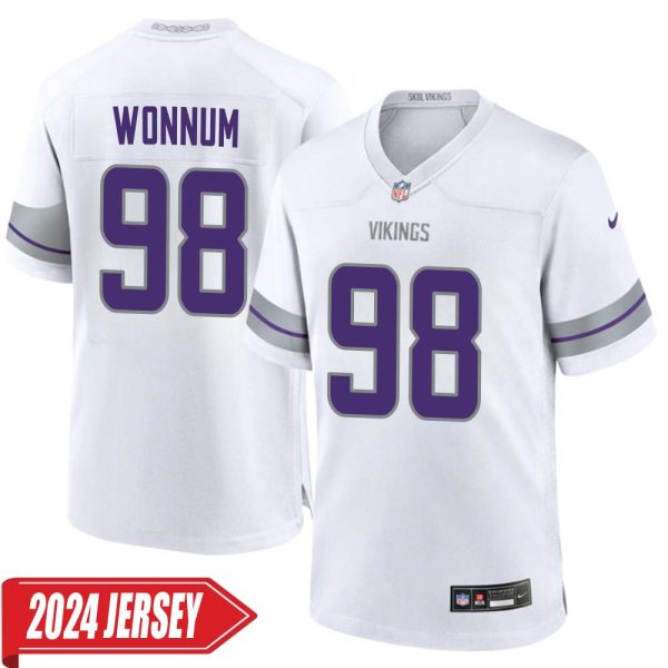 D.j. Wonnum No 98 Men’S Minnesota Vikings White Alternate Custom Game 2024 Jersey