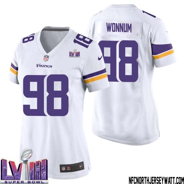 D.j. Wonnum No 98 Minnesota Vikings Super Bowl Lviii Away Game Jersey White For Women – Replica