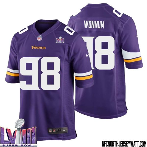 D.j. Wonnum No 98 Minnesota Vikings Super Bowl Lviii Home Game Jersey Court Purple For Mens – Replica