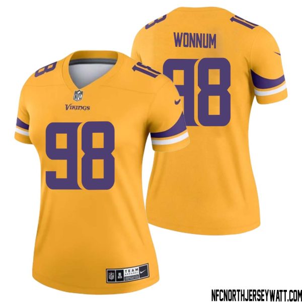 D.j. Wonnum No 98 Women Minnesota Vikings Gold Inverted Legend Jersey – Replica