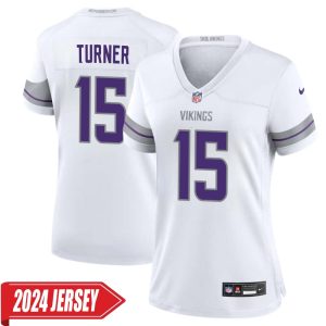 Dallas Turner No 15 Woman’s Minnesota Vikings White Alternate Custom Game 2024 Jersey