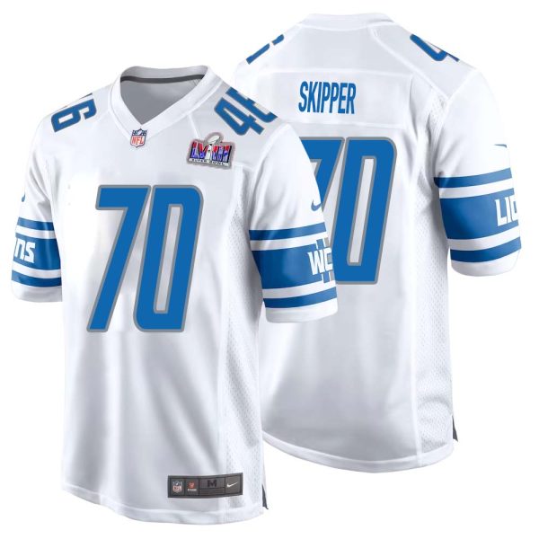 Dan Skipper No 70 Mens Custom White Detroit Lions Super Bowl Lviii Away Game Jersey