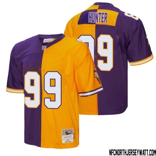 Danielle Hunter No 99 Men Mitchell & Ness Purple Gold Minnesota Vikings 1998 Split Legacy Replica Jersey