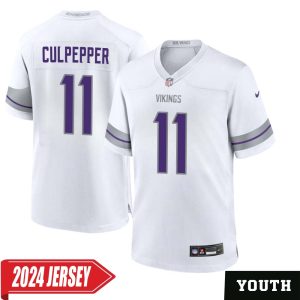 Daunte Culpepper No 11 Youth’s Minnesota Vikings White Alternate Custom Game 2024 Jersey