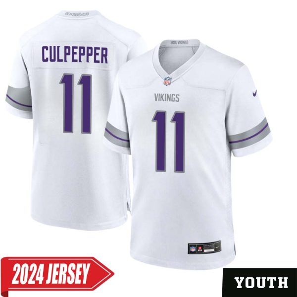 Daunte Culpepper No 11 Youth’S Minnesota Vikings White Alternate Custom Game 2024 Jersey