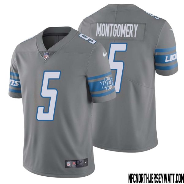 David Montgomery No 5 Men Steel Detroit Lions Vapor Untouchable Color Rush Limited Player Jersey – Replica
