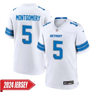 David Montgomery No 5 Men’s Detroit Lions Away Game 2024 Jersey – White