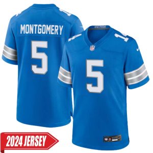 David Montgomery No 5 Men’s Detroit Lions Home Game 2024 Jersey – Blue