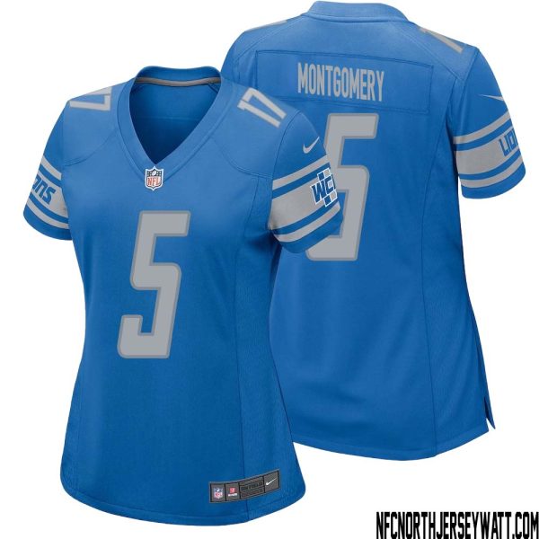 David Montgomery No 5 Women Blue Detroit Lions Player Home Game Jersey – Replica