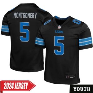 David Montgomery No 5 Youth’s Detroit Lions 2nd Alternate Vapor F.U.S.E. Limited 2024 Jersey – Black