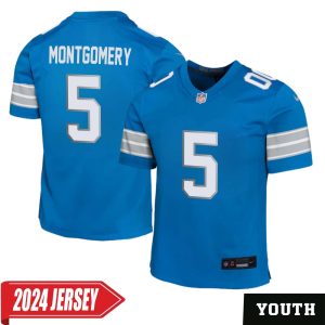 David Montgomery No 5 Youth’s Detroit Lions Home Game 2024 Jersey – Blue